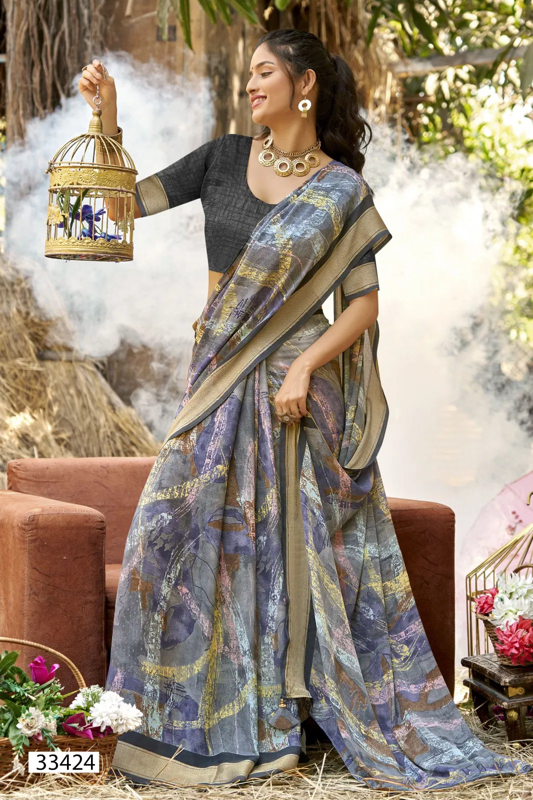 Prakhar Vol 2 By Vallabhi Moss Georgette Printed Daily Wear Saree Exporters In India
